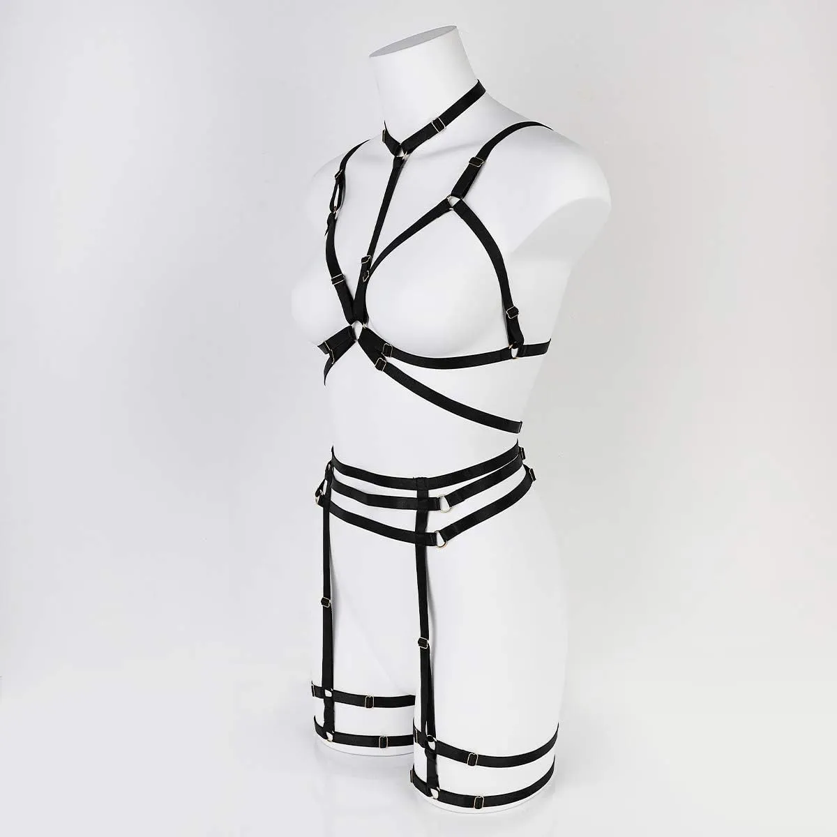 LIVE4COOL Women Harness Cupless Cage Bra Set Elastic Lingerie for Women Adjustable Hollow Out Strappy Set Sexy Strap Belt