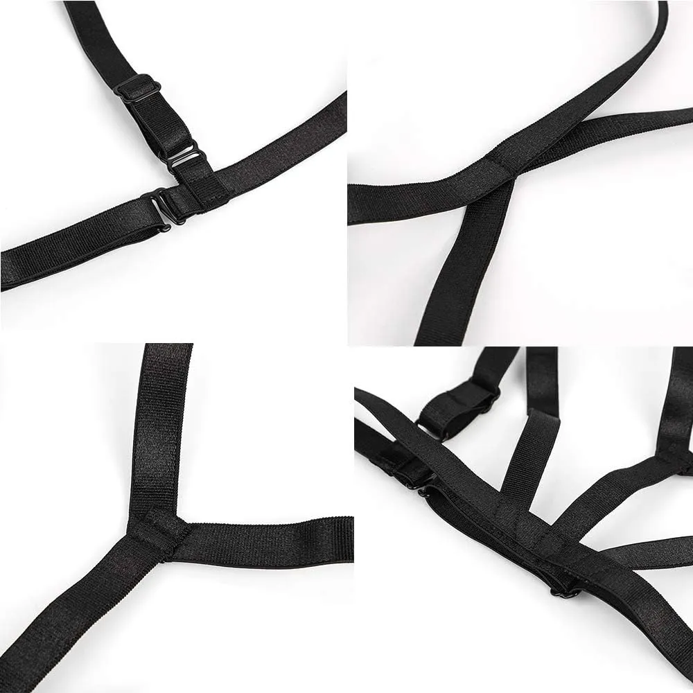 LIVE4COOL Women Harness Cupless Cage Bra Set Elastic Lingerie for Women Adjustable Hollow Out Strappy Set Sexy Strap Belt