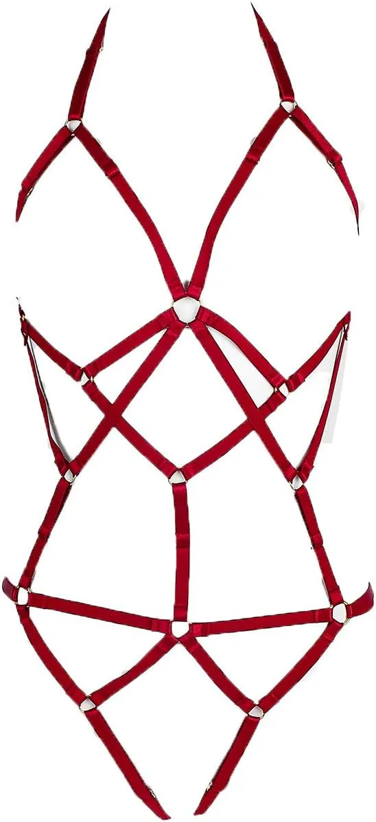 LIVE4COOL Women Harness Cupless Cage Bra Set Elastic Lingerie for Women Adjustable Hollow Out Strappy Set Sexy Strap Belt