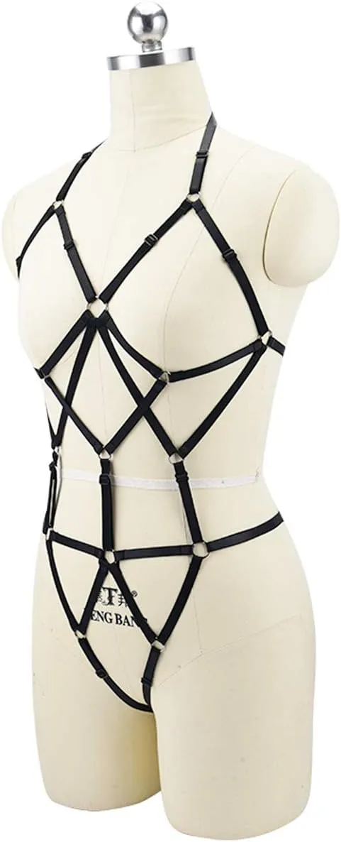 LIVE4COOL Women Harness Cupless Cage Bra Set Elastic Lingerie for Women Adjustable Hollow Out Strappy Set Sexy Strap Belt