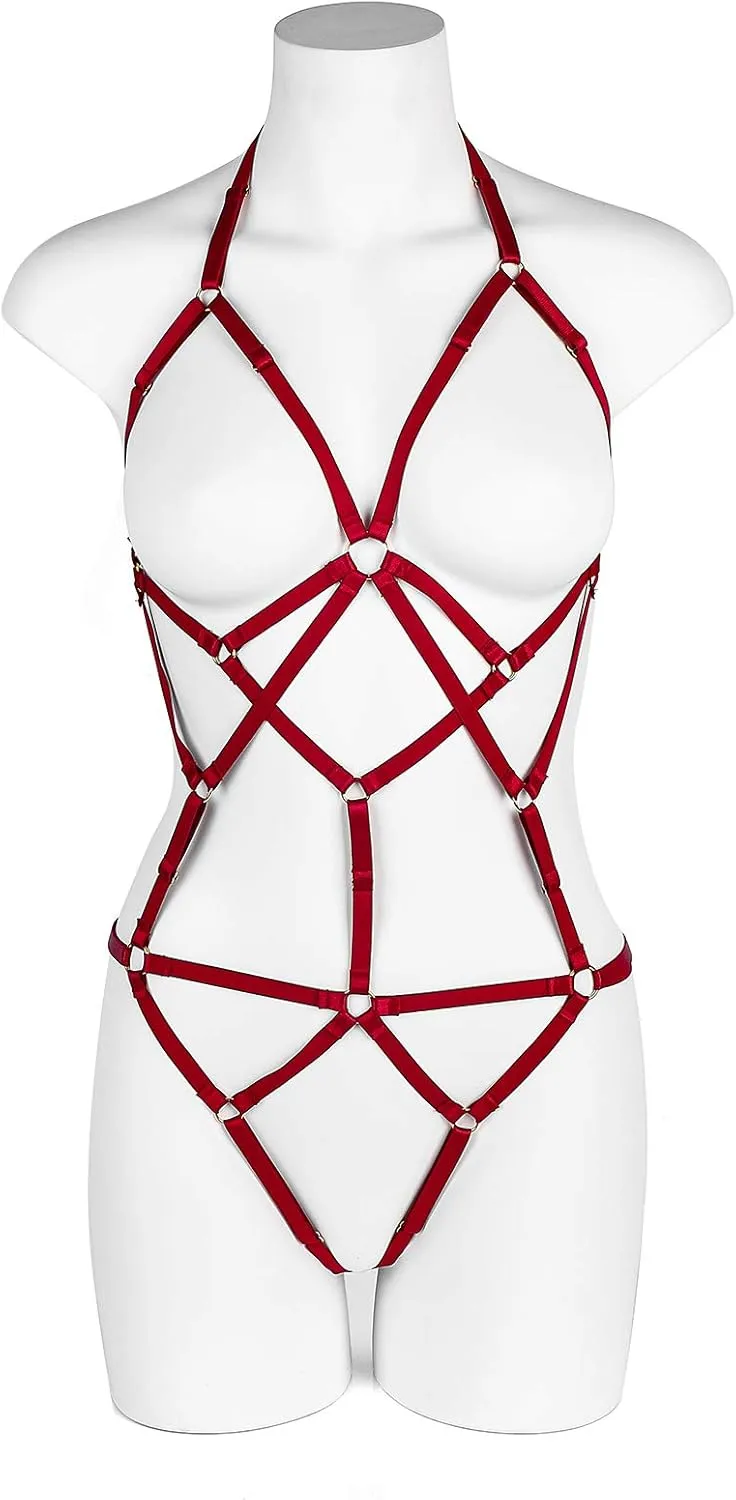LIVE4COOL Women Harness Cupless Cage Bra Set Elastic Lingerie for Women Adjustable Hollow Out Strappy Set Sexy Strap Belt