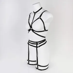 LIVE4COOL Women Harness Cupless Cage Bra Set Elastic Lingerie for Women Adjustable Hollow Out Strappy Set Sexy Strap Belt