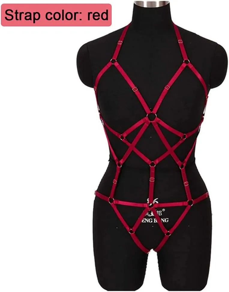 LIVE4COOL Women Harness Cupless Cage Bra Set Elastic Lingerie for Women Adjustable Hollow Out Strappy Set Sexy Strap Belt