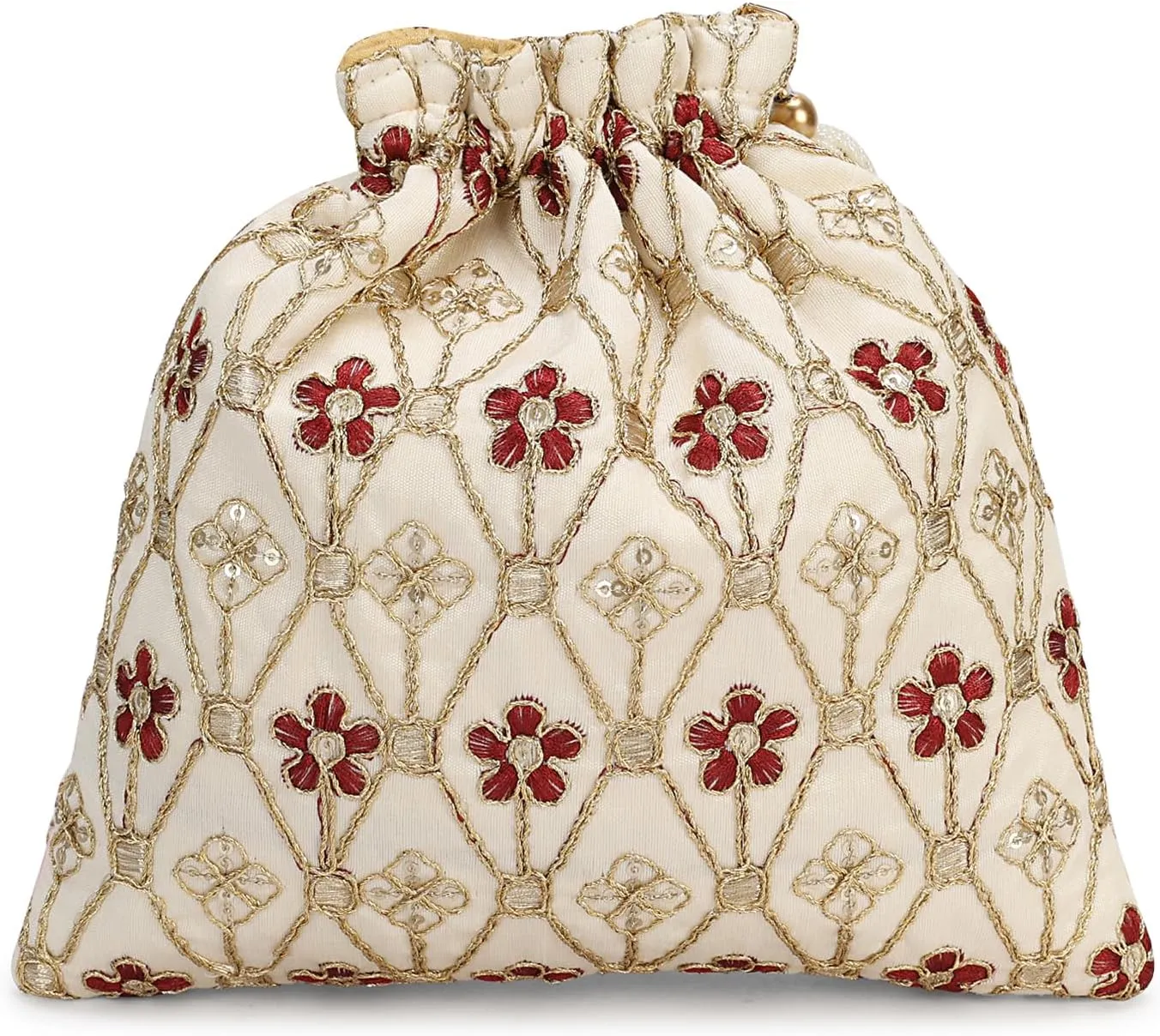 LONGING TO BUY Indian Embroidered Pearl Potli Bag For Women, Sequence Design with Tassel, Wedding Potli Bags