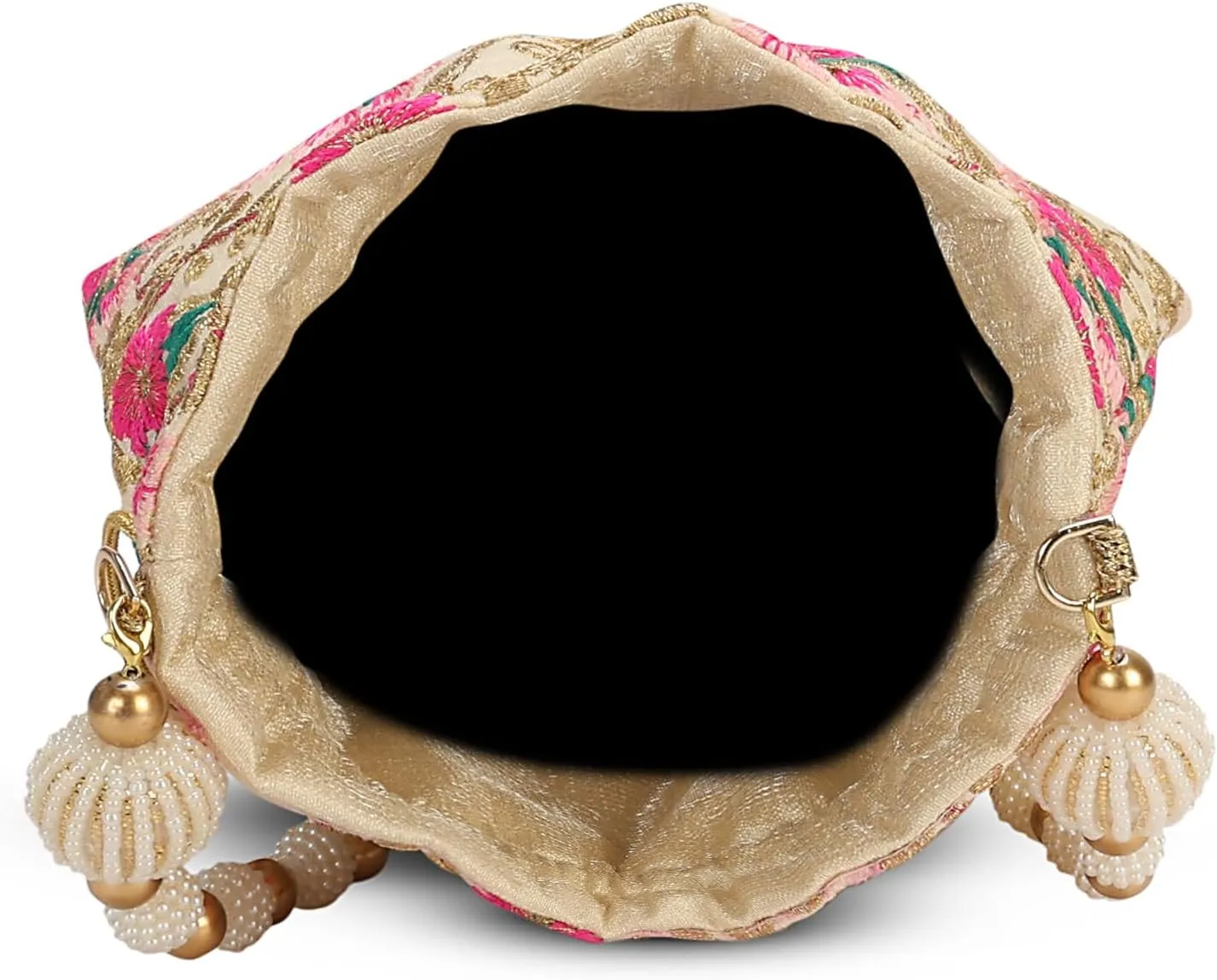 LONGING TO BUY Indian Embroidered Pearl Potli Bag For Women, Sequence Design with Tassel, Wedding Potli Bags