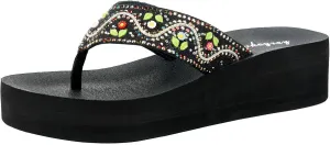 Lowkeyray Women's Glittering Rhinestone Embellished Wedge Platform Fancy Flip-Flop Sandals for Ultimate Comfort and Glamou,Sparkle & Style.