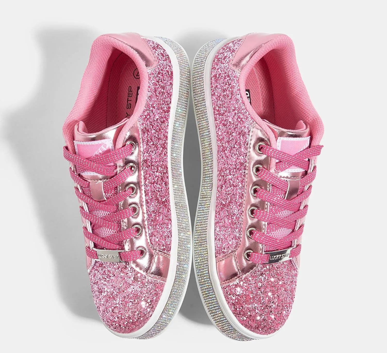 LUCKY STEP Women's Platform Glitter Sneakers | Sparkly Bling Shiny Dressy Bedazzled Wedding Bridal Fashion Walking Shoes