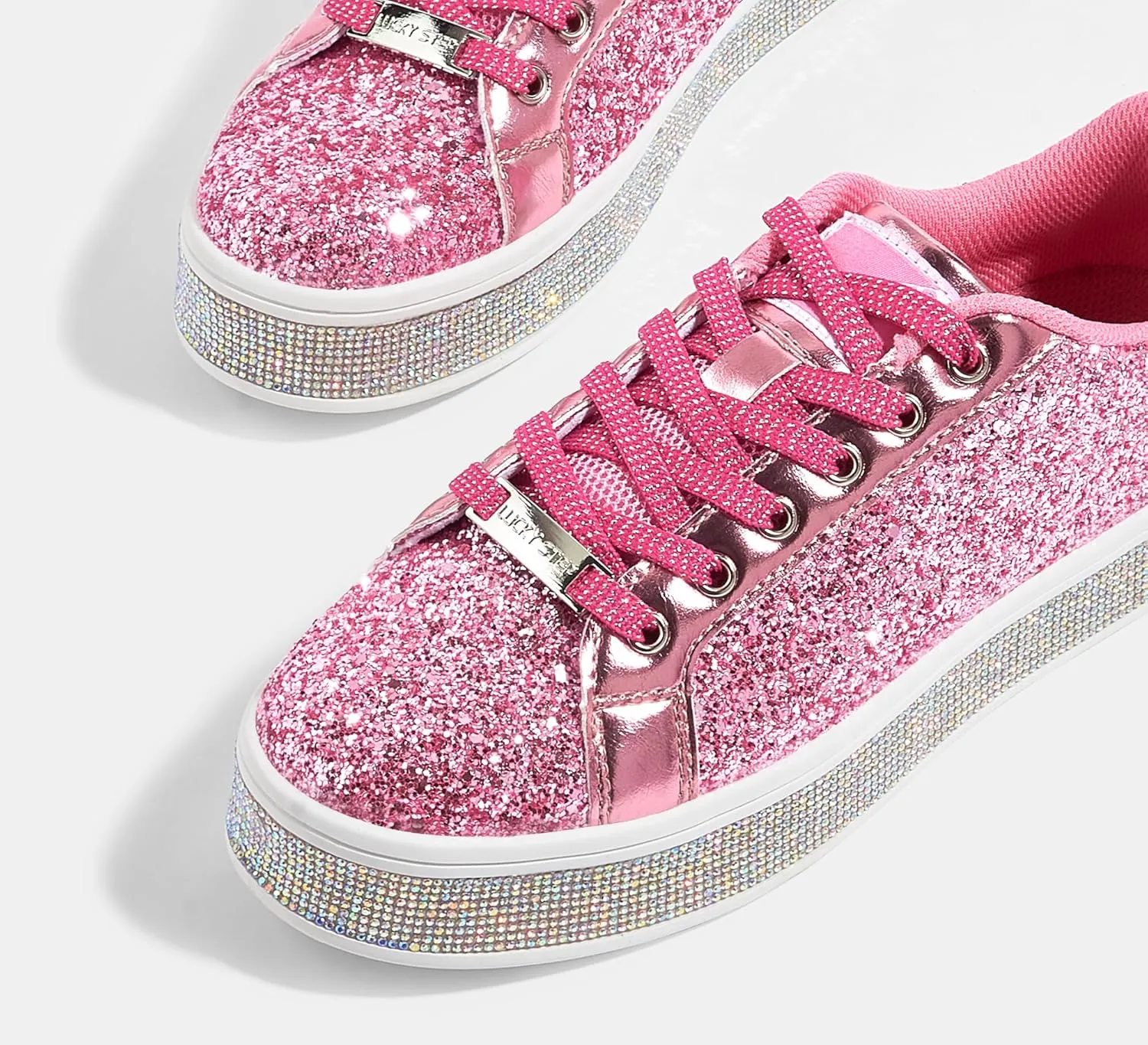 LUCKY STEP Women's Platform Glitter Sneakers | Sparkly Bling Shiny Dressy Bedazzled Wedding Bridal Fashion Walking Shoes