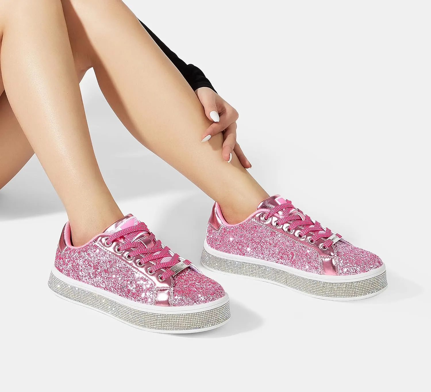 LUCKY STEP Women's Platform Glitter Sneakers | Sparkly Bling Shiny Dressy Bedazzled Wedding Bridal Fashion Walking Shoes