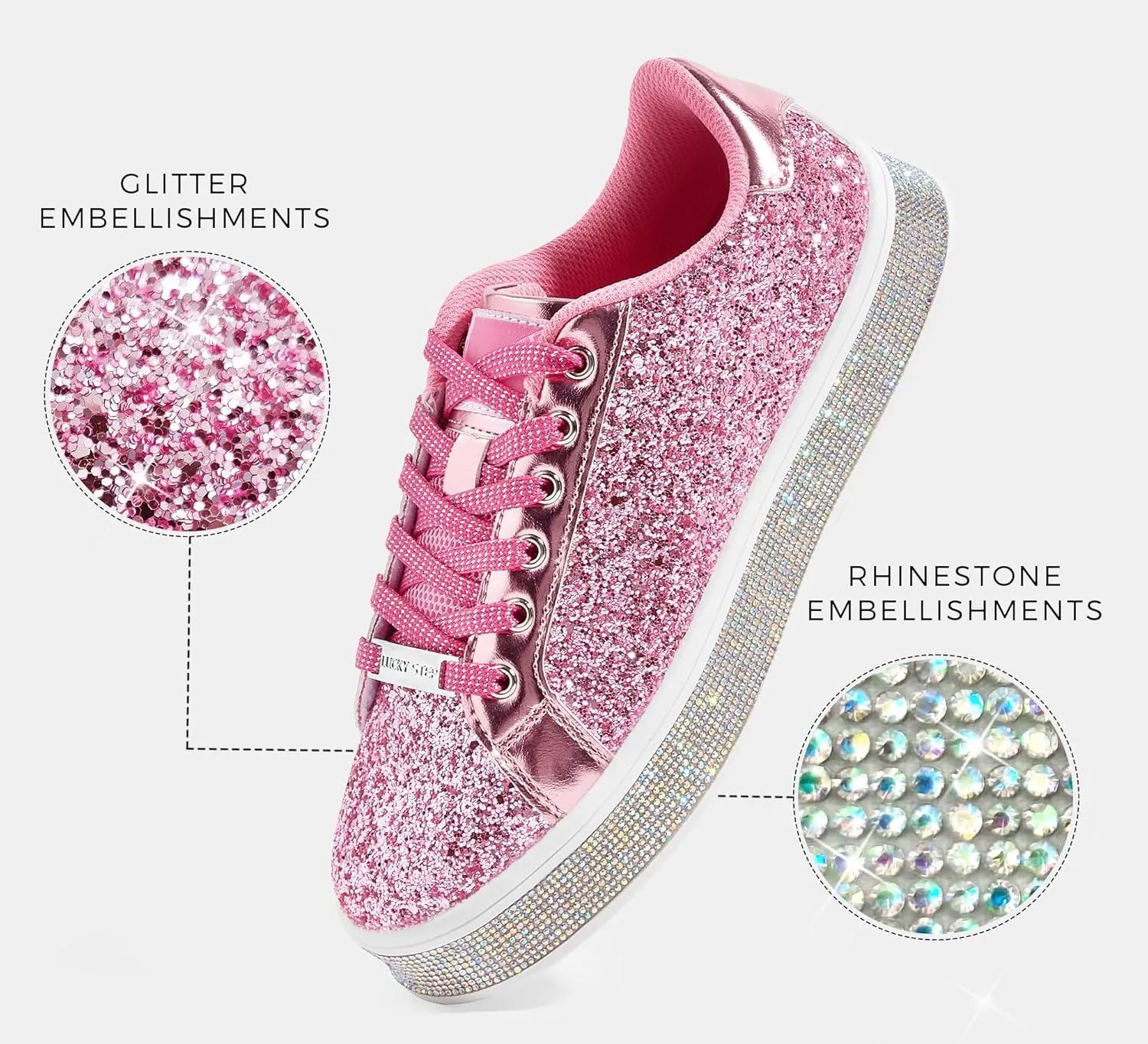 LUCKY STEP Women's Platform Glitter Sneakers | Sparkly Bling Shiny Dressy Bedazzled Wedding Bridal Fashion Walking Shoes