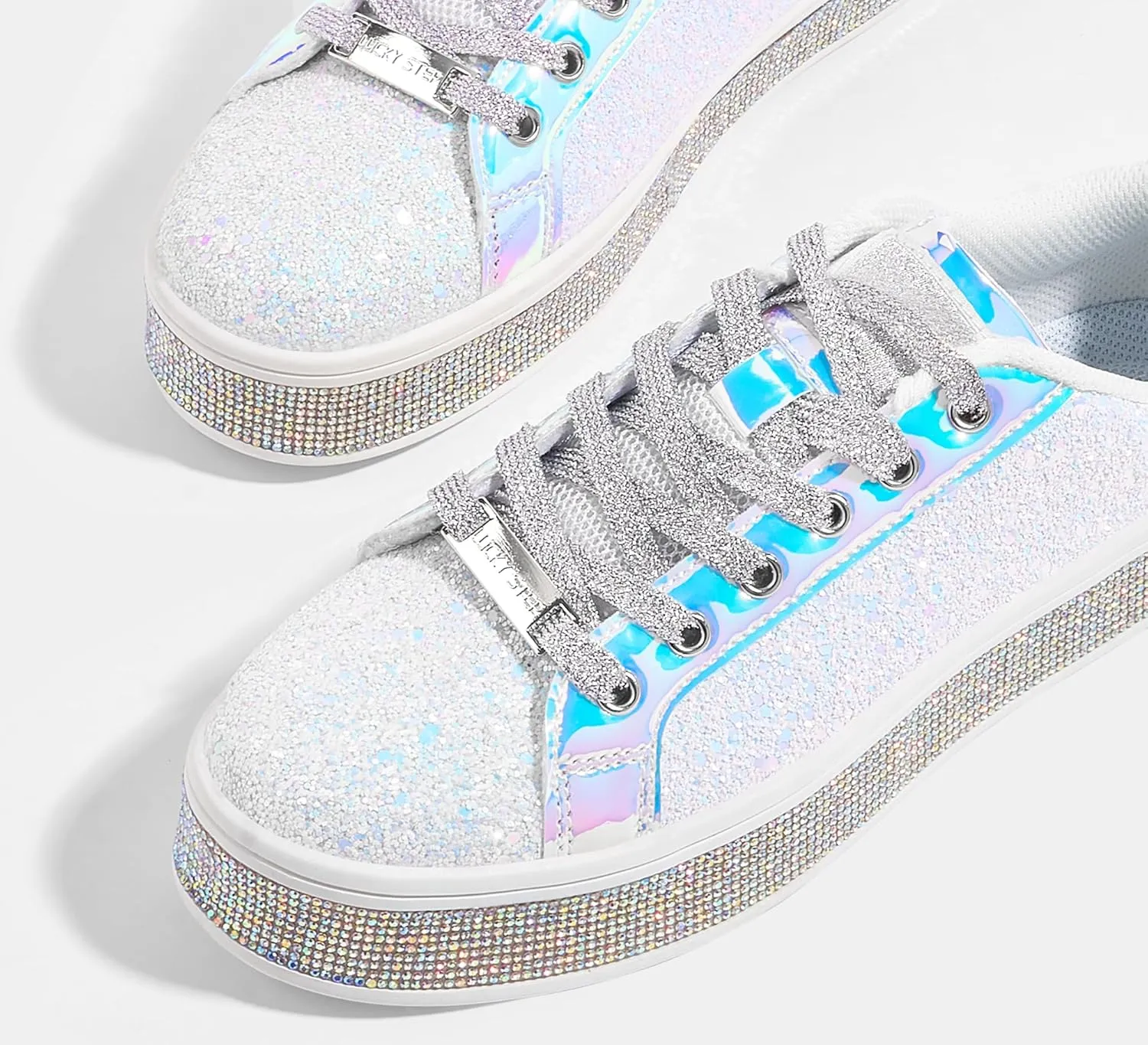 LUCKY STEP Women's Platform Glitter Sneakers | Sparkly Bling Shiny Dressy Bedazzled Wedding Bridal Fashion Walking Shoes