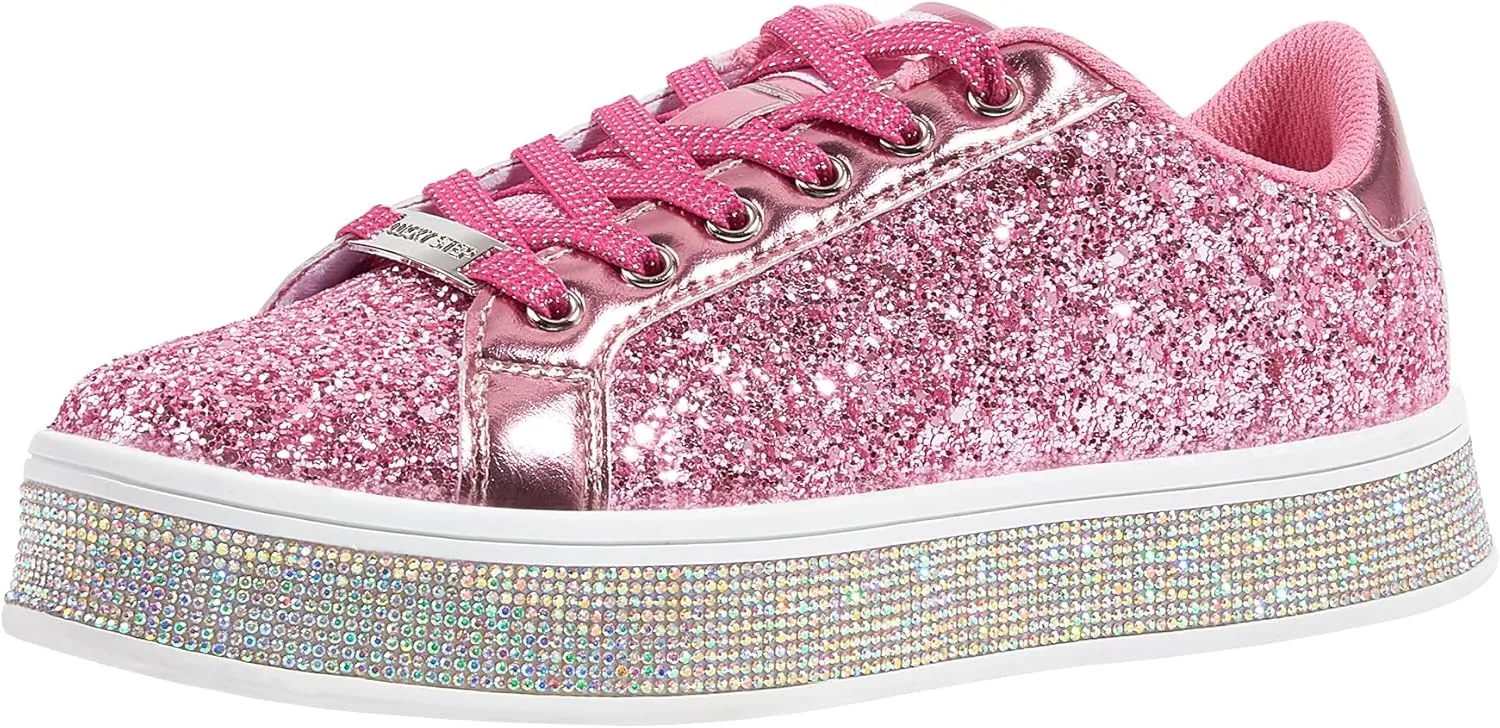 LUCKY STEP Women's Platform Glitter Sneakers | Sparkly Bling Shiny Dressy Bedazzled Wedding Bridal Fashion Walking Shoes