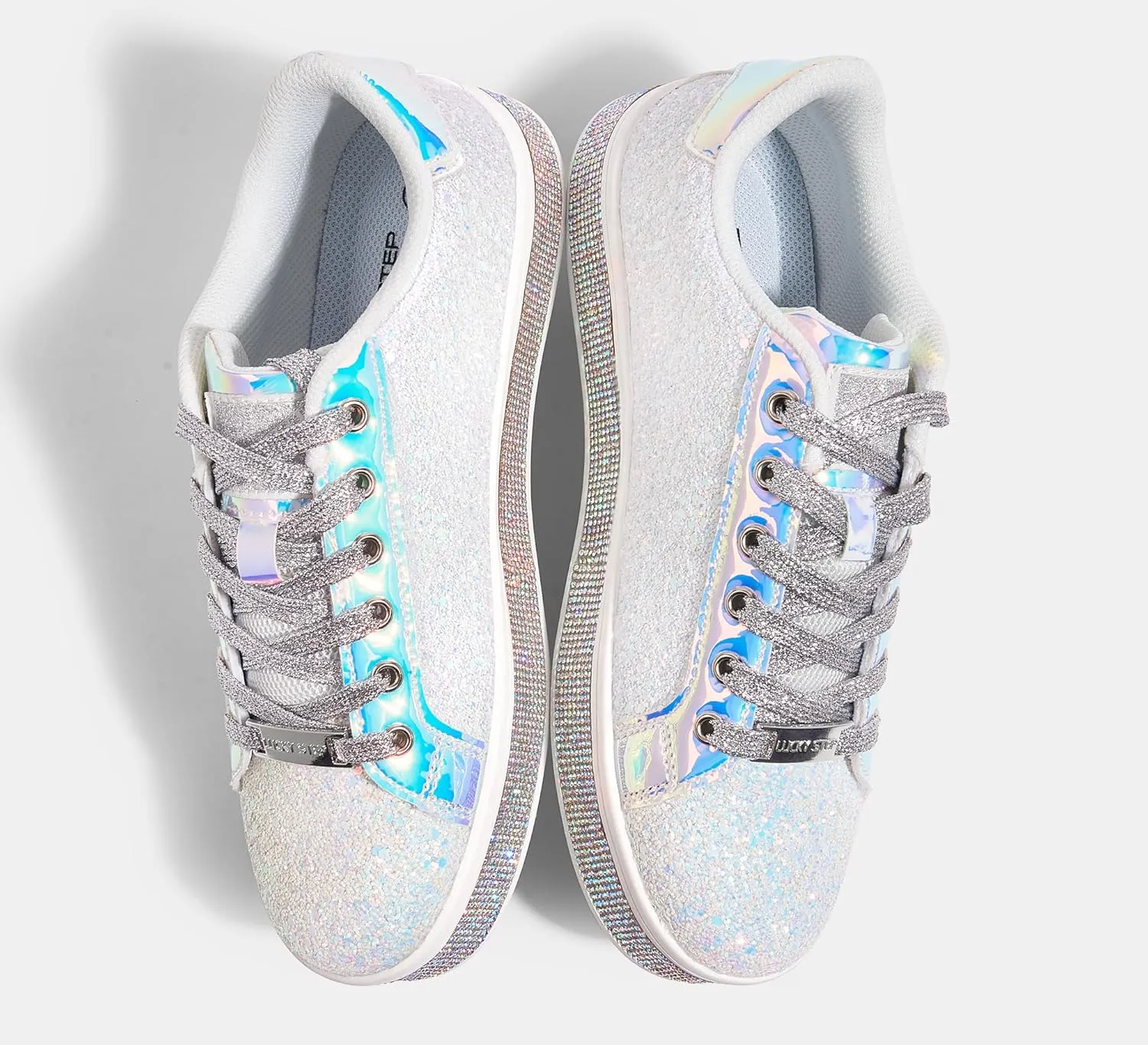 LUCKY STEP Women's Platform Glitter Sneakers | Sparkly Bling Shiny Dressy Bedazzled Wedding Bridal Fashion Walking Shoes