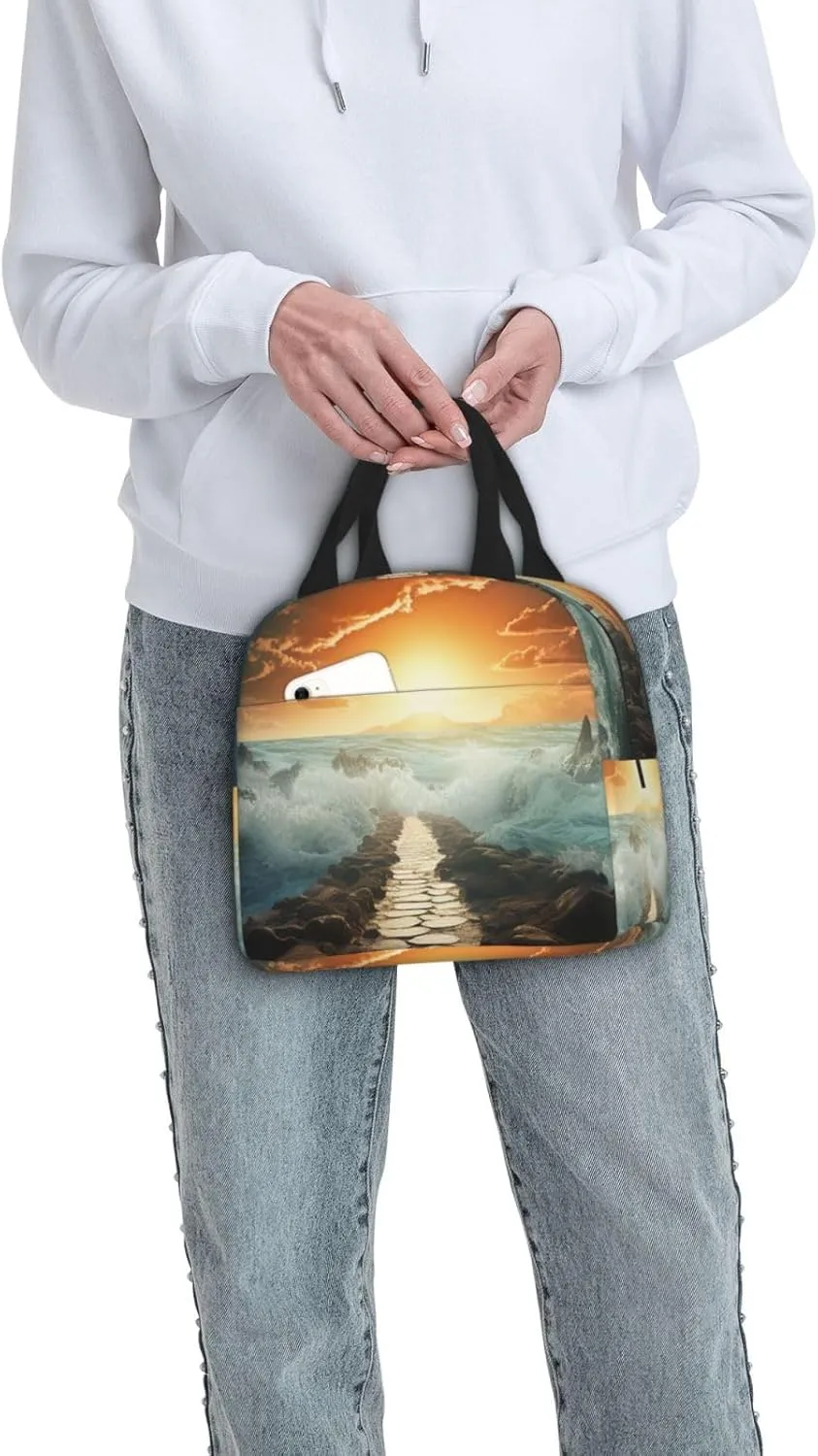 Lunch Bag for Women Men Divided Sea Pathway LunchBox Portable Insulated Lunch Box Reusable Tote Bags for Work