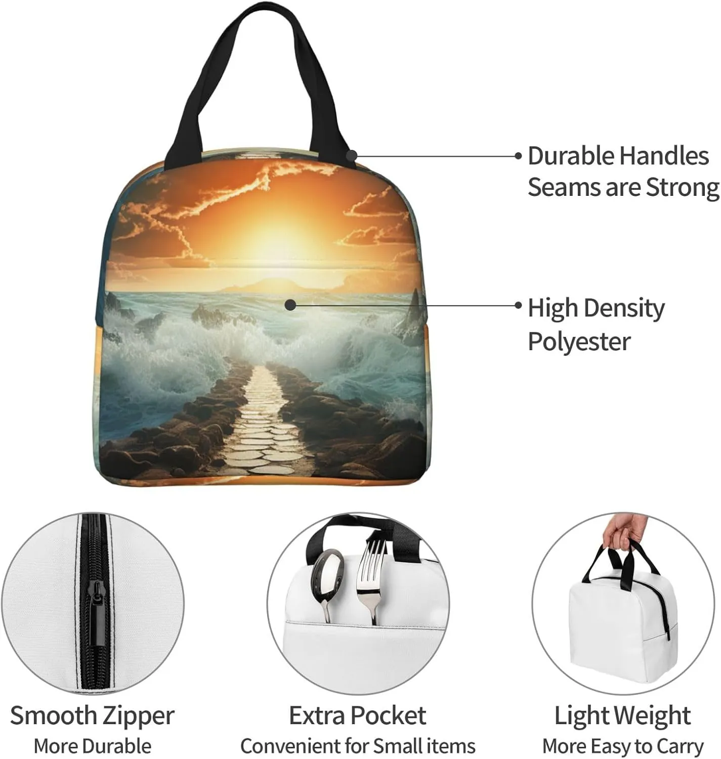 Lunch Bag for Women Men Divided Sea Pathway LunchBox Portable Insulated Lunch Box Reusable Tote Bags for Work