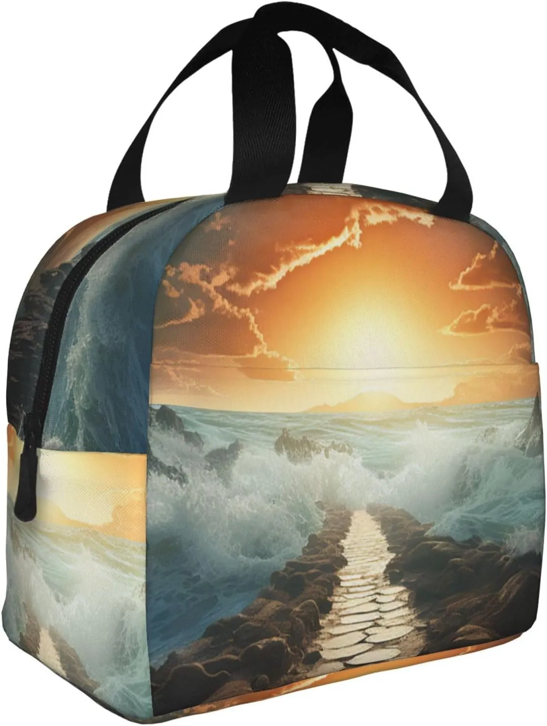 Lunch Bag for Women Men Divided Sea Pathway LunchBox Portable Insulated Lunch Box Reusable Tote Bags for Work