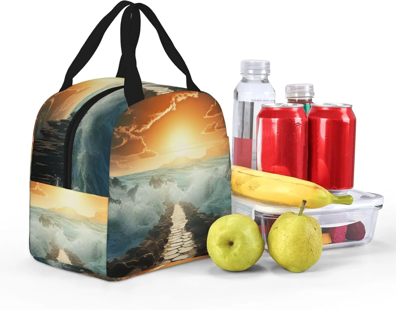 Lunch Bag for Women Men Divided Sea Pathway LunchBox Portable Insulated Lunch Box Reusable Tote Bags for Work
