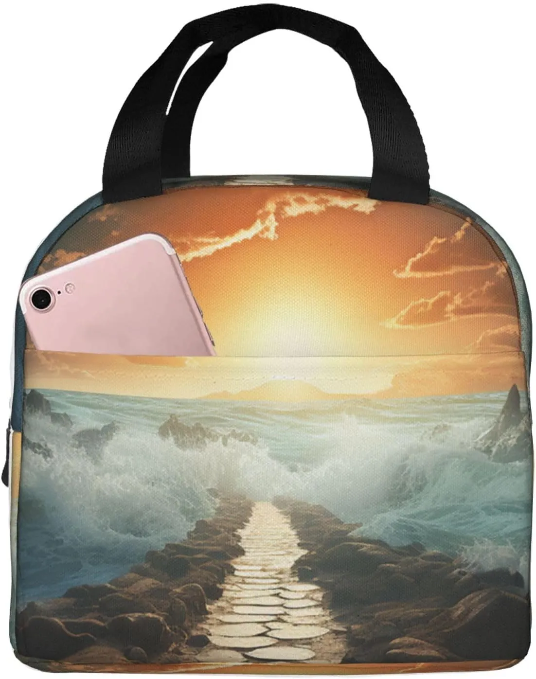 Lunch Bag for Women Men Divided Sea Pathway LunchBox Portable Insulated Lunch Box Reusable Tote Bags for Work