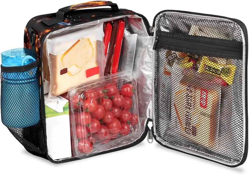 Lunch Box for Kids Boys Girls Sports Basketball Fire Kids Lunch Bag Insulated Lunch Bag Tote with Adjustable Shoulder Strap Teens Lunchbox Cooler School Picnic