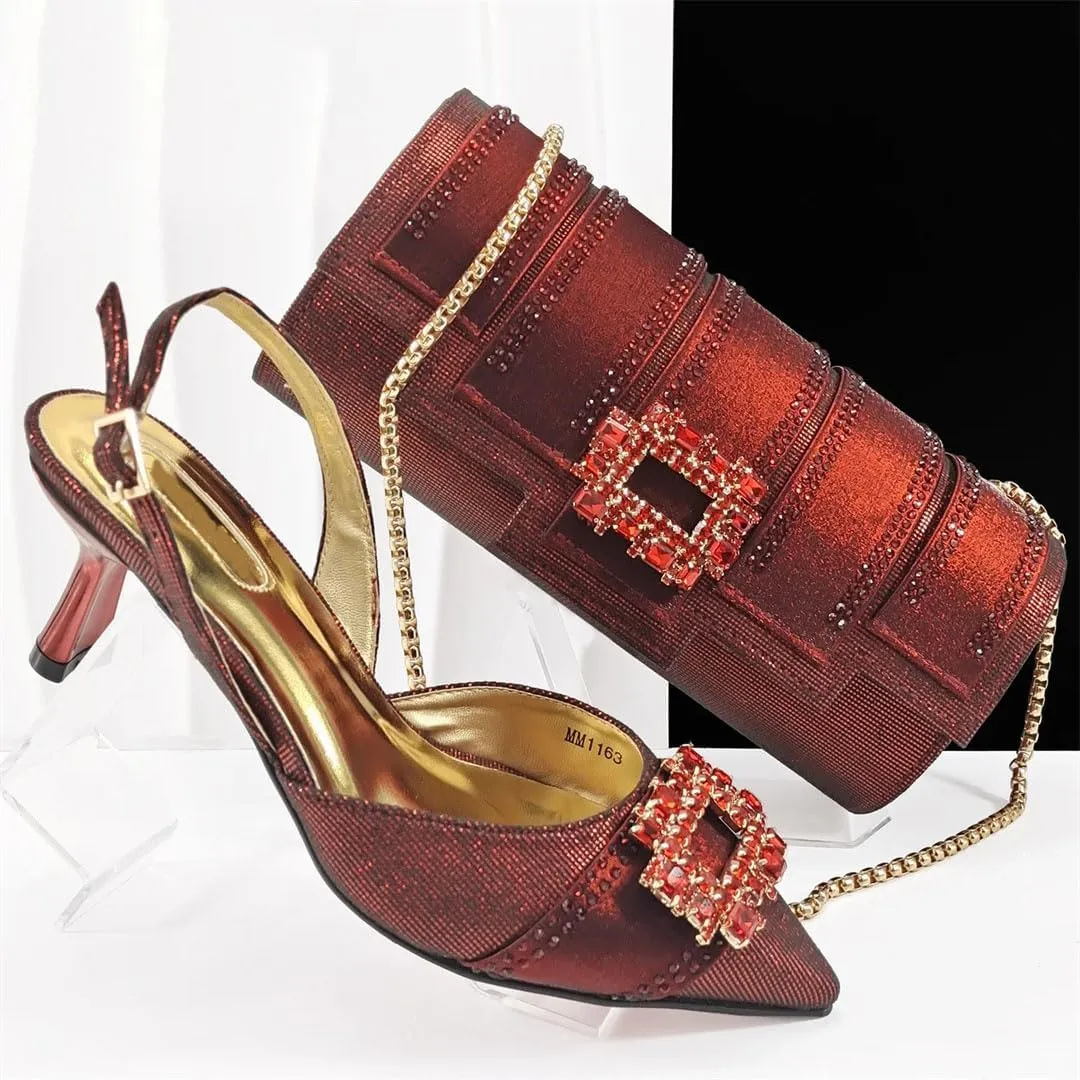 Luxury Dew Design Italian Leather Sandals Diamond Handbag Women Shoes Set