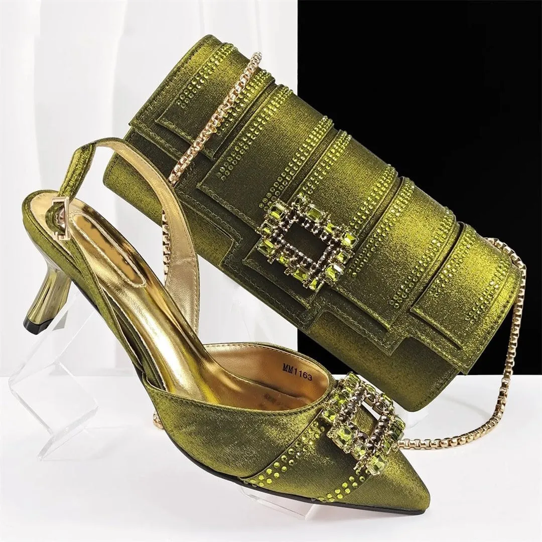 Luxury Dew Design Italian Leather Sandals Diamond Handbag Women Shoes Set