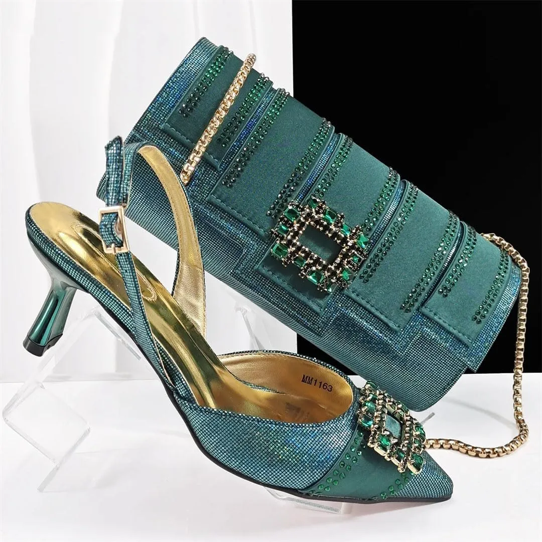 Luxury Dew Design Italian Leather Sandals Diamond Handbag Women Shoes Set