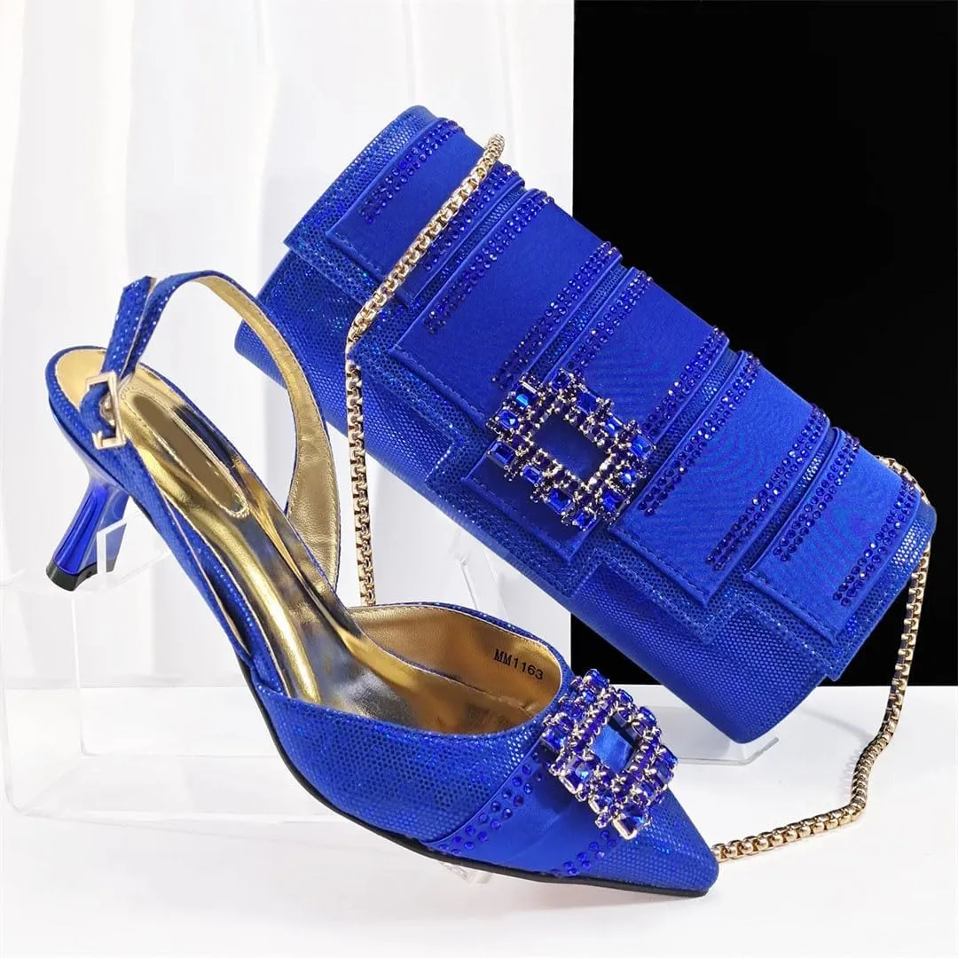 Luxury Dew Design Italian Leather Sandals Diamond Handbag Women Shoes Set