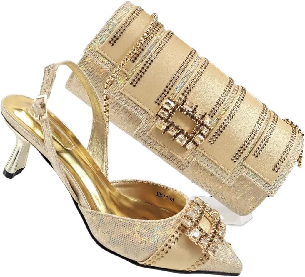 Luxury Dew Design Italian Leather Sandals Diamond Handbag Women Shoes Set