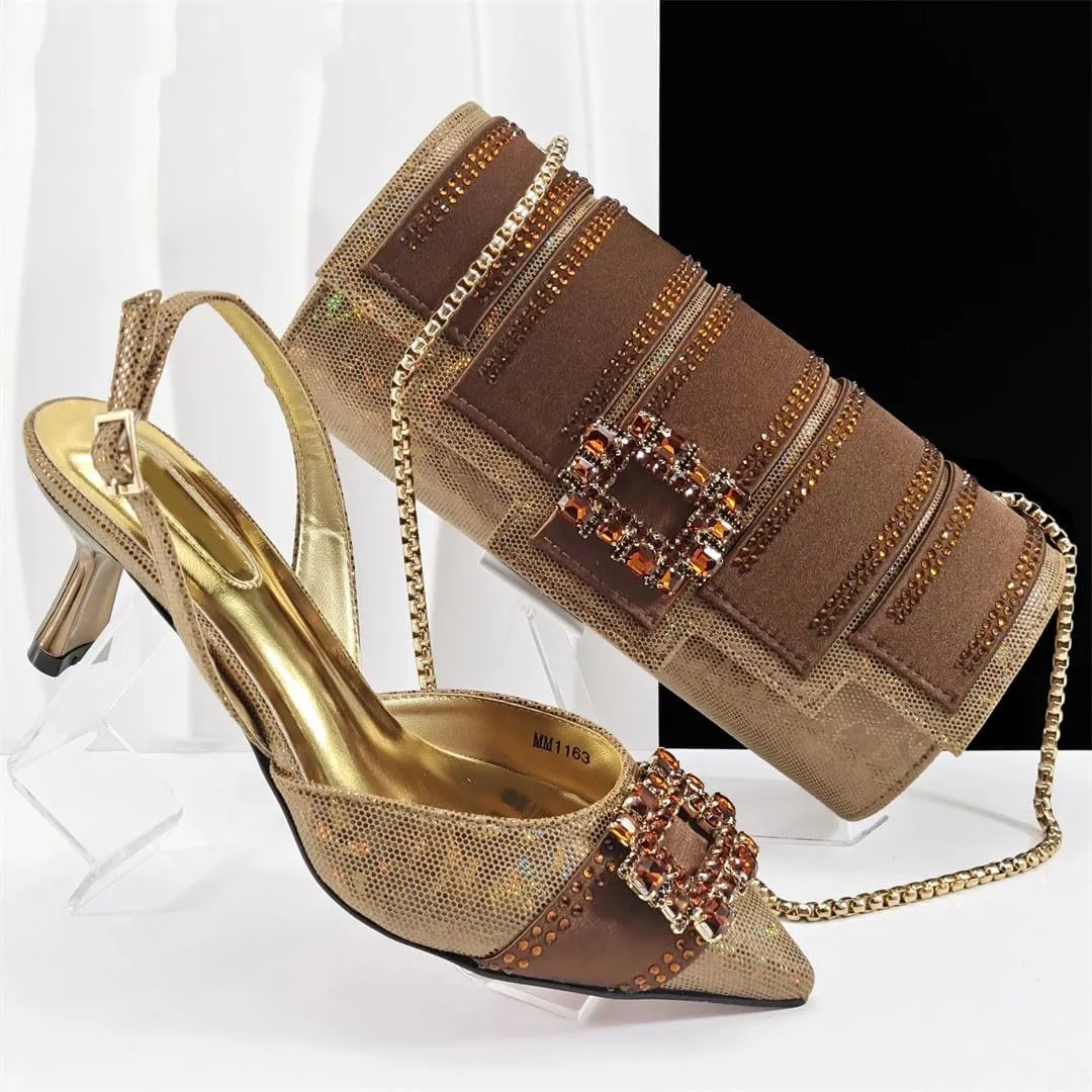 Luxury Dew Design Italian Leather Sandals Diamond Handbag Women Shoes Set