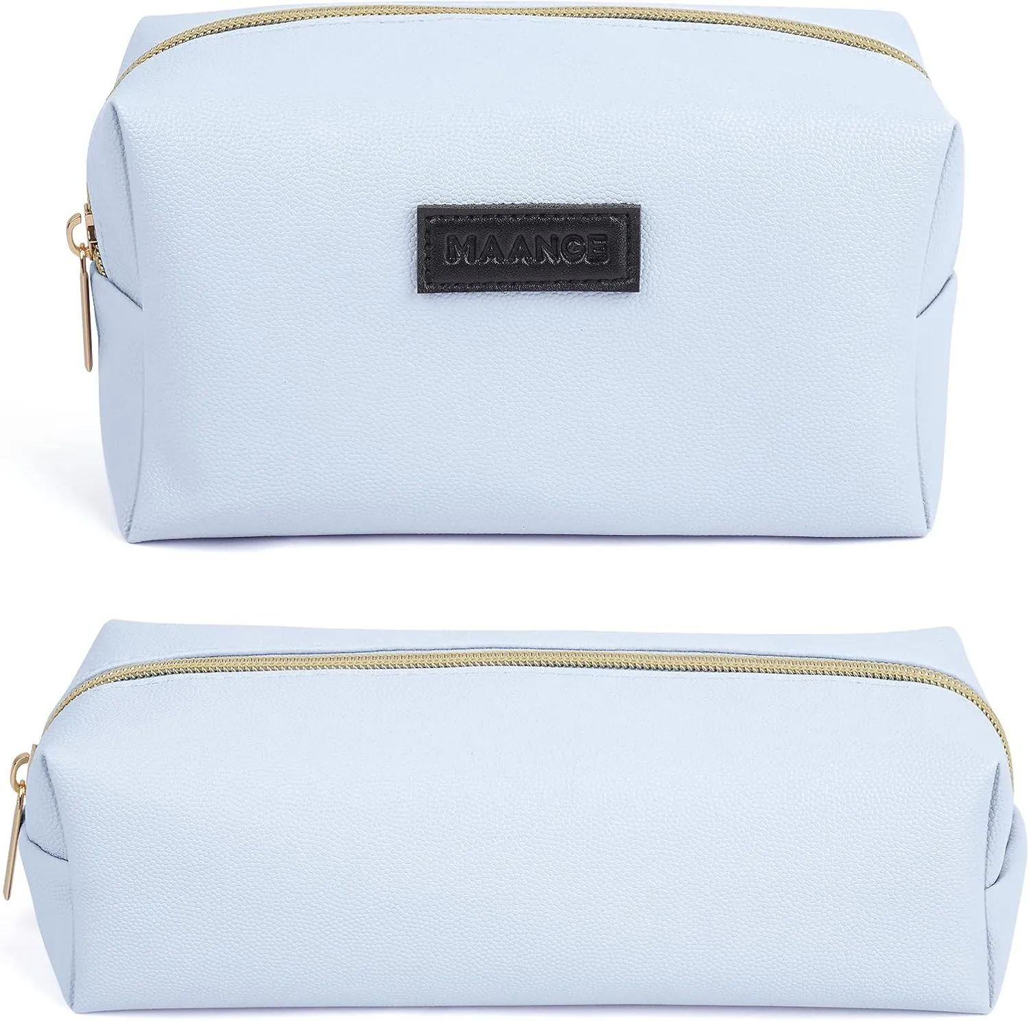 MAANGE Small Makeup Bag 2 PCS Cosmetic Bags for Women Travel Makeup Pouch Leather Make up Bag for Purse Portable Zipper Pouch Cute Aesthetic Preppy Stuff- Blue