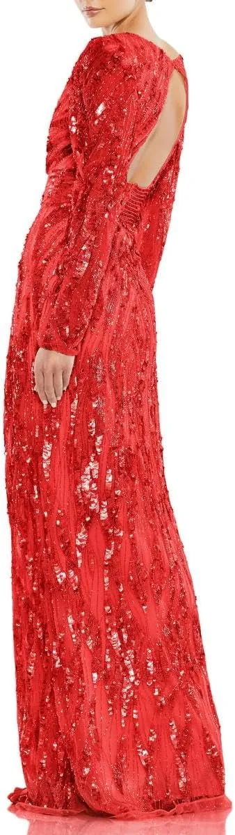 Mac Duggal Womens Embellished Open Back Evening Dress