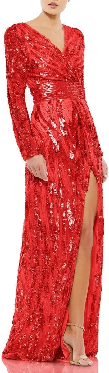 Mac Duggal Womens Embellished Open Back Evening Dress