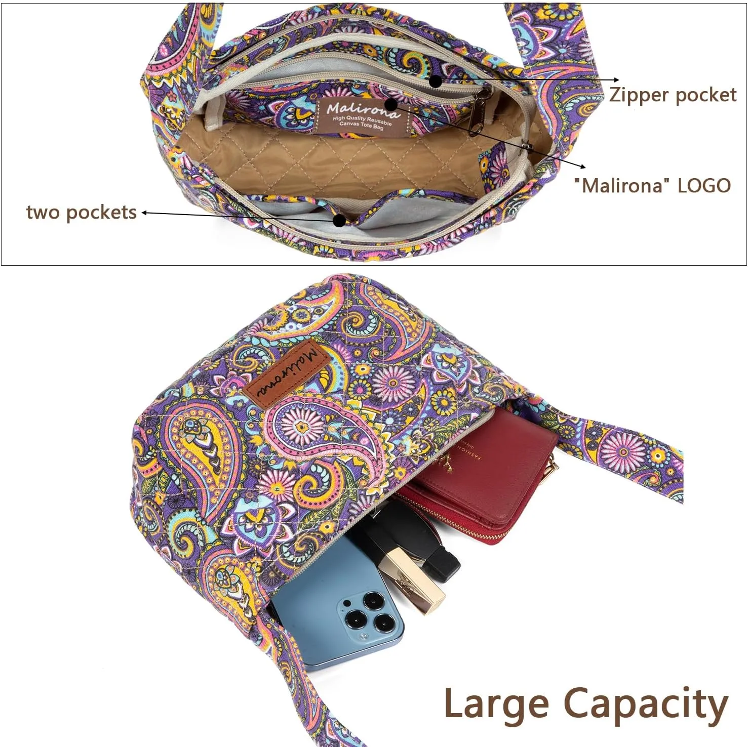 Malirona Women 's Durable Small Floral Crossbody Bag Canvas Messenger Handbag Multi Pocket Travel Satchel Purse