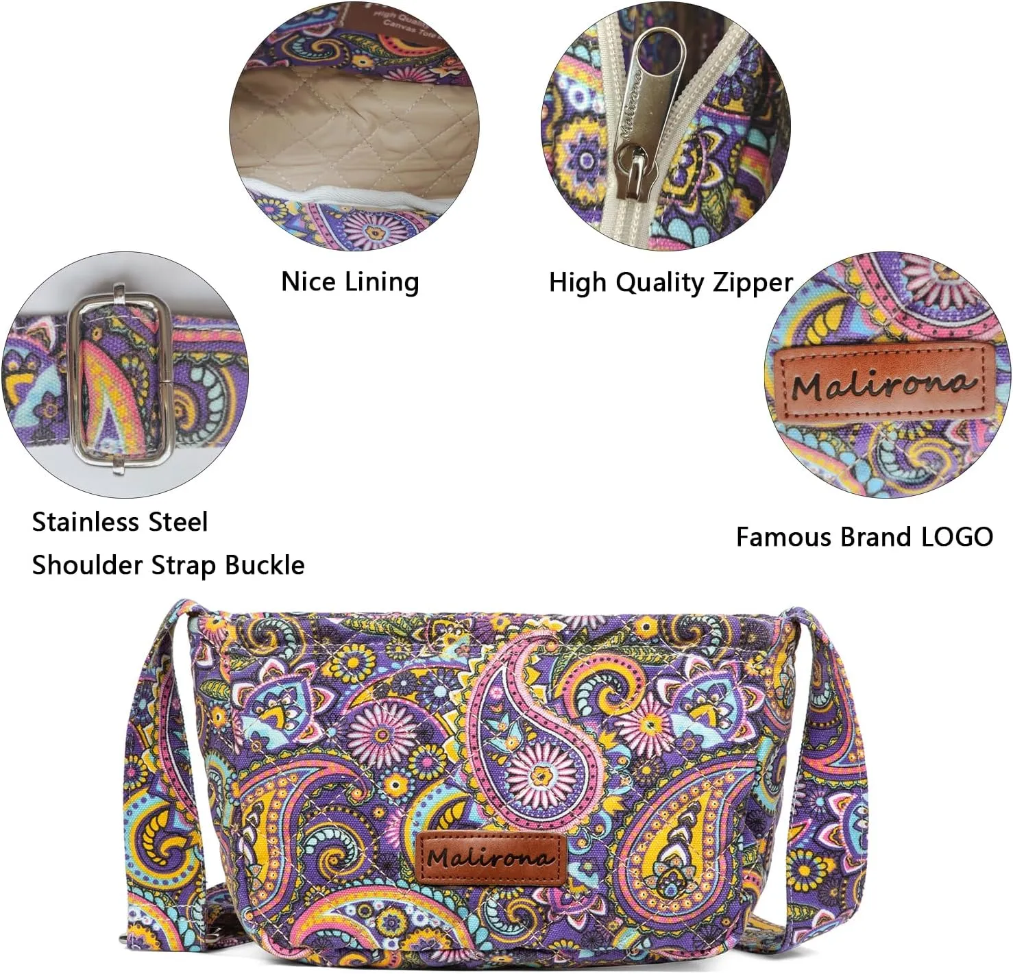 Malirona Women 's Durable Small Floral Crossbody Bag Canvas Messenger Handbag Multi Pocket Travel Satchel Purse