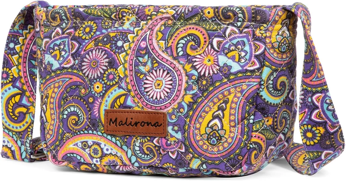 Malirona Women 's Durable Small Floral Crossbody Bag Canvas Messenger Handbag Multi Pocket Travel Satchel Purse