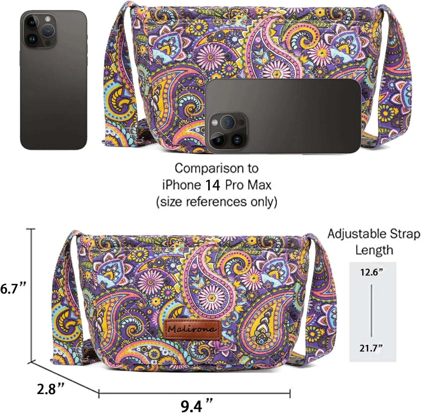 Malirona Women 's Durable Small Floral Crossbody Bag Canvas Messenger Handbag Multi Pocket Travel Satchel Purse