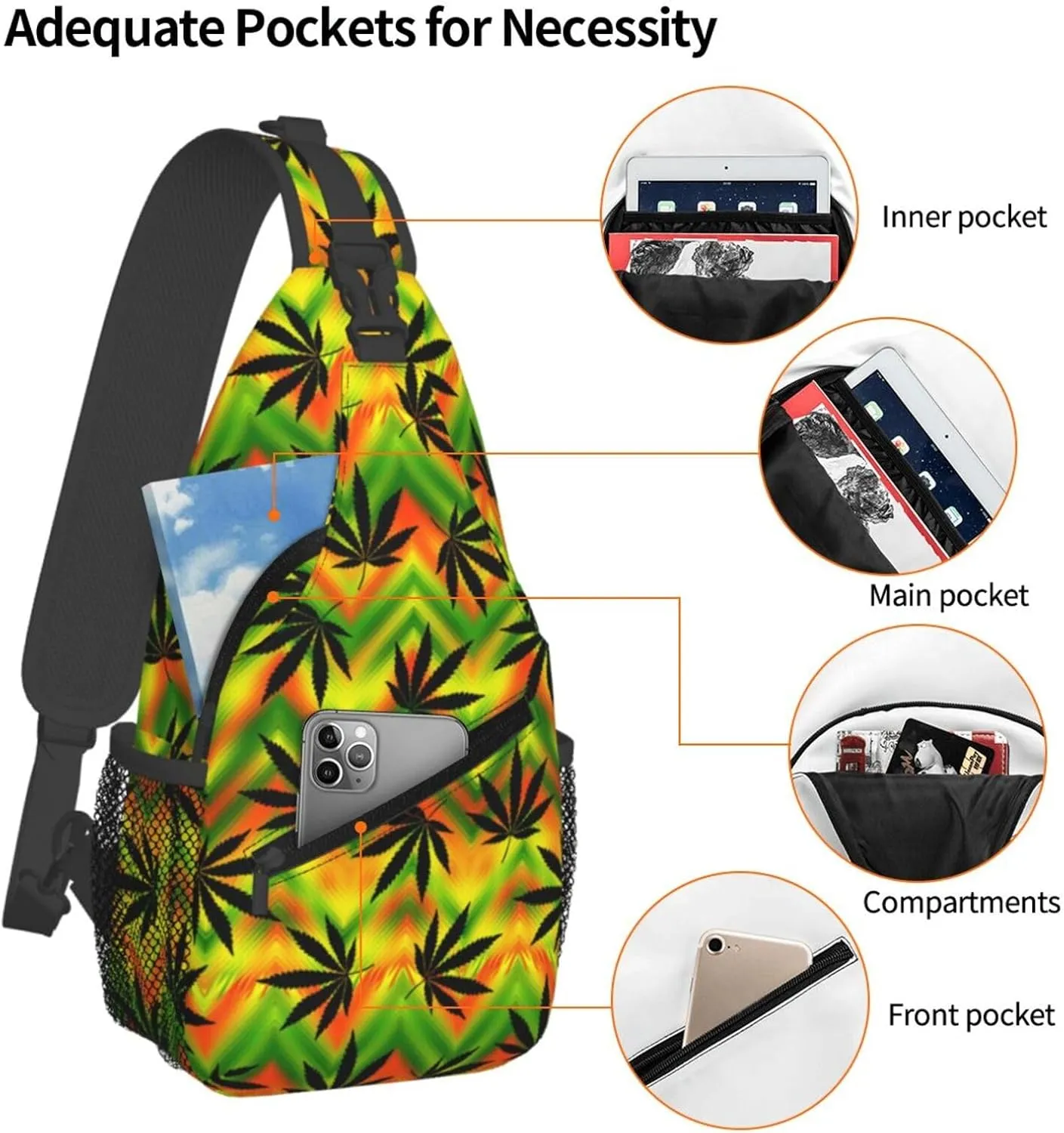 Marijuana Weed Leaf Chest Bags Crossbody Sling Bag Shoulder Bag Travel Hiking Daypack For Men Women