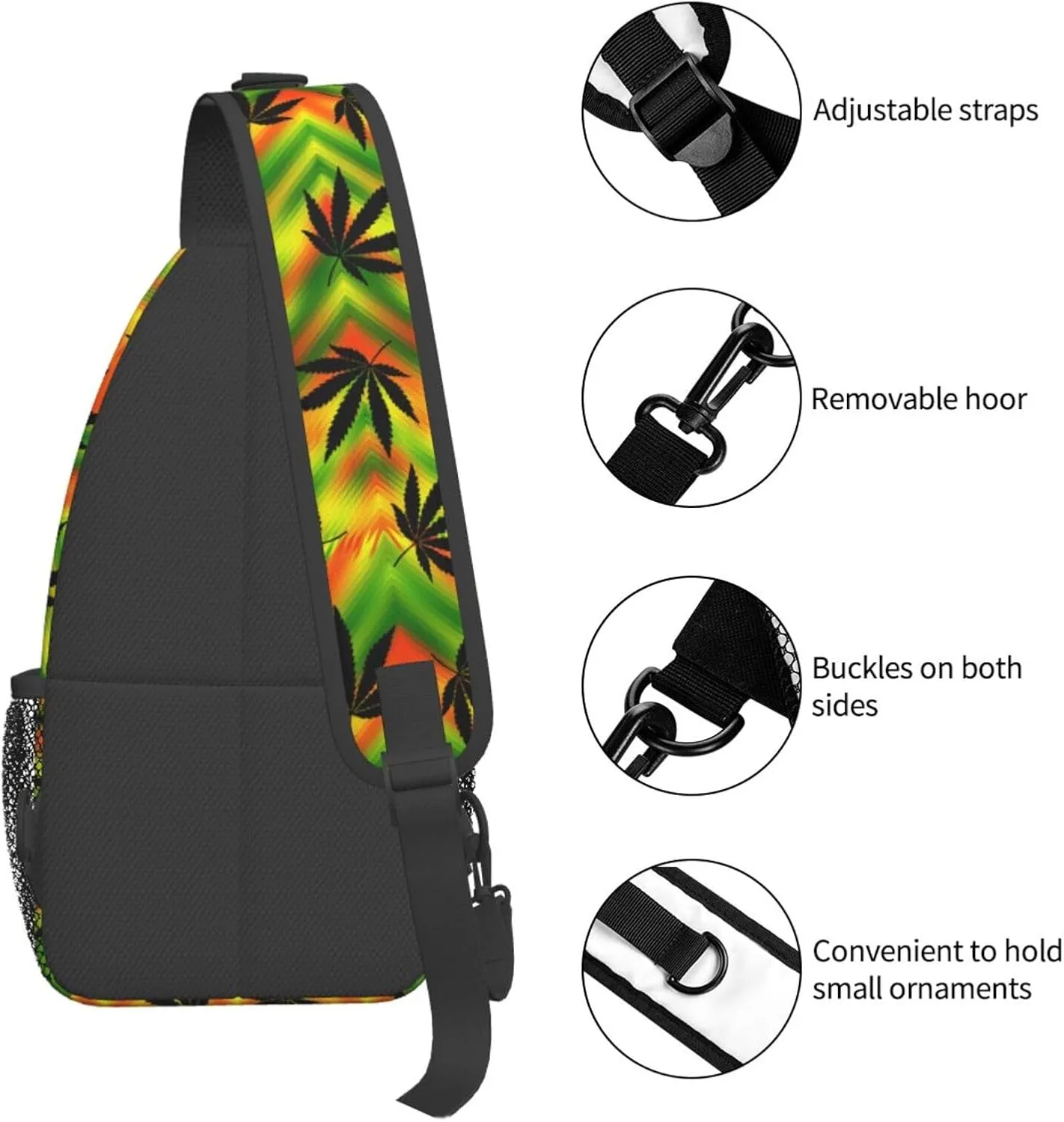 Marijuana Weed Leaf Chest Bags Crossbody Sling Bag Shoulder Bag Travel Hiking Daypack For Men Women