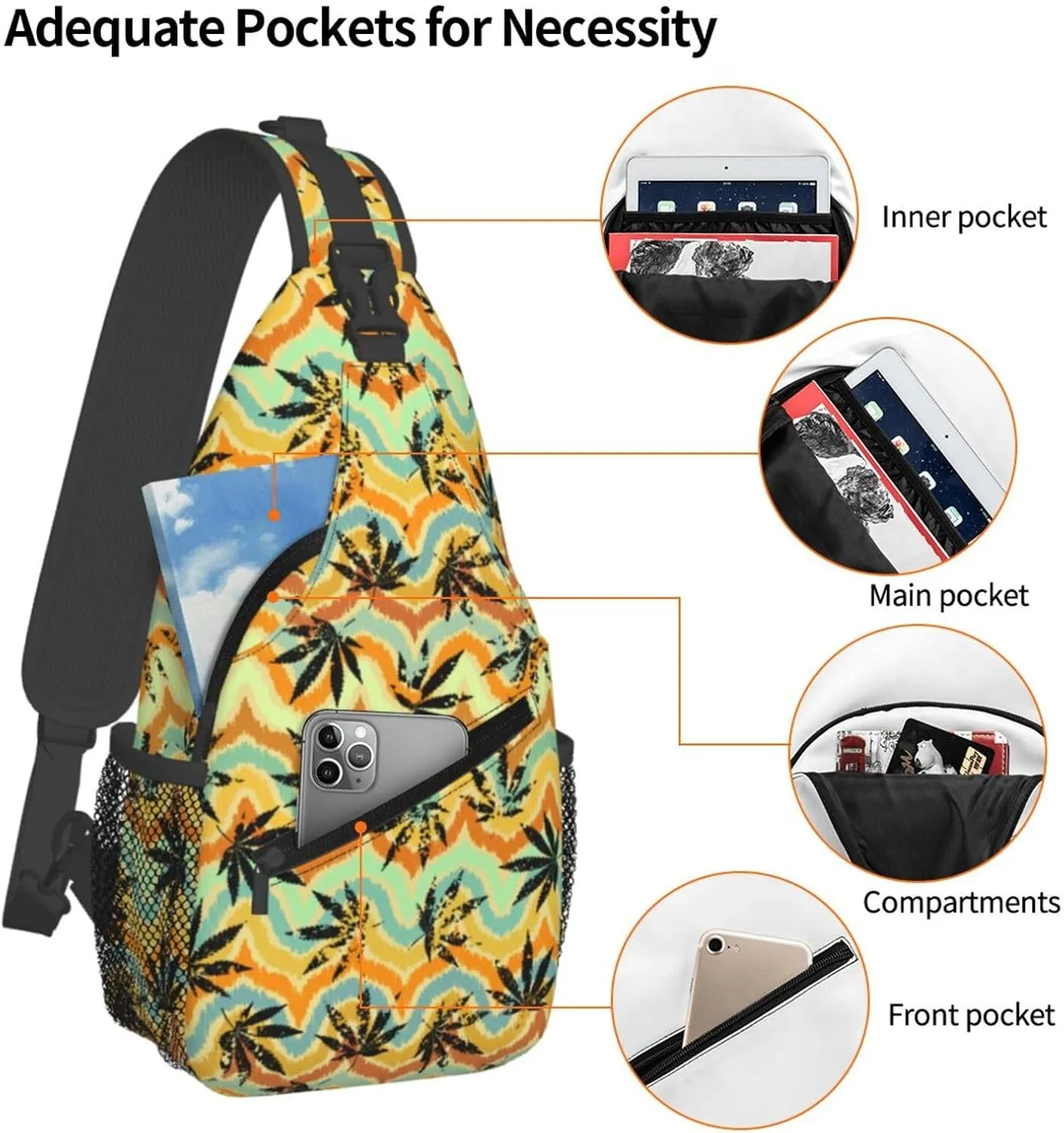 Marijuana Weed Leaf Chest Bags Crossbody Sling Bag Shoulder Bag Travel Hiking Daypack For Men Women