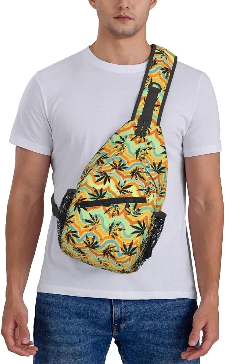 Marijuana Weed Leaf Chest Bags Crossbody Sling Bag Shoulder Bag Travel Hiking Daypack For Men Women