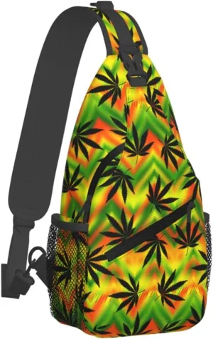 Marijuana Weed Leaf Chest Bags Crossbody Sling Bag Shoulder Bag Travel Hiking Daypack For Men Women