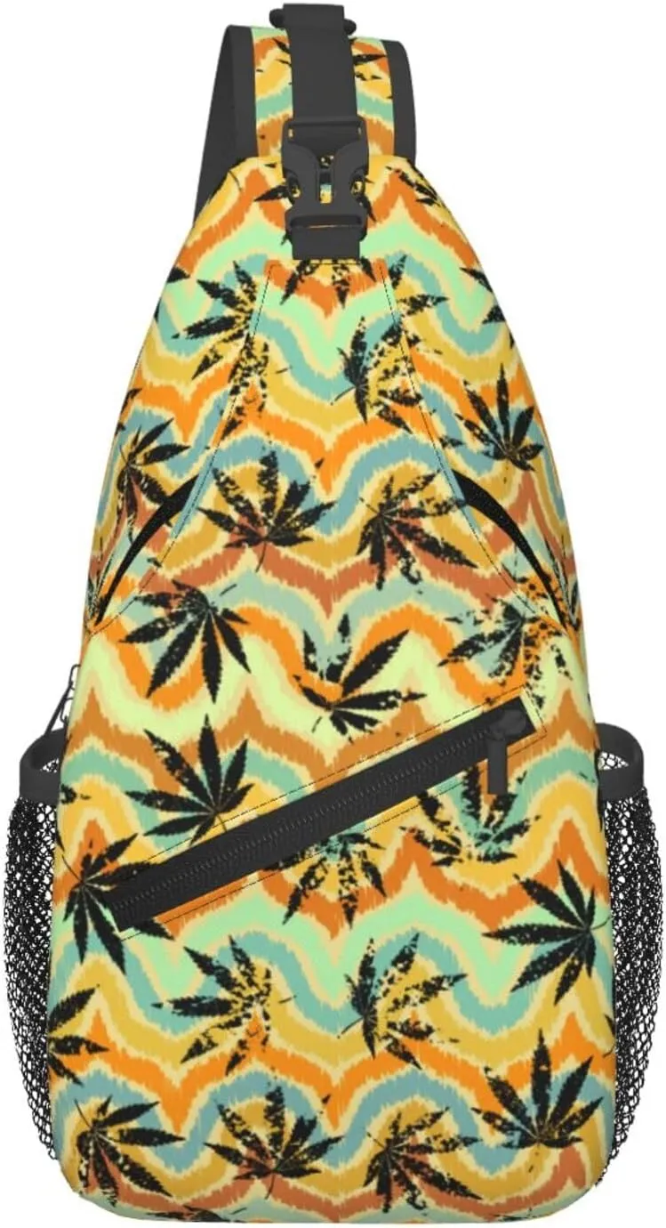 Marijuana Weed Leaf Chest Bags Crossbody Sling Bag Shoulder Bag Travel Hiking Daypack For Men Women
