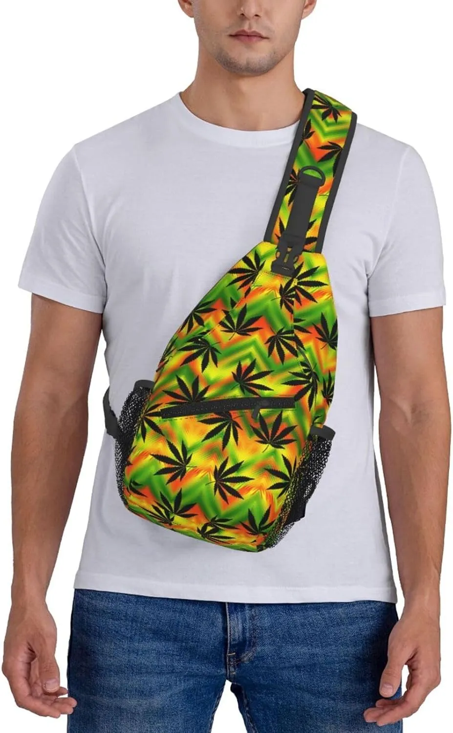 Marijuana Weed Leaf Chest Bags Crossbody Sling Bag Shoulder Bag Travel Hiking Daypack For Men Women