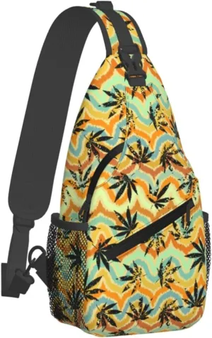 Marijuana Weed Leaf Chest Bags Crossbody Sling Bag Shoulder Bag Travel Hiking Daypack For Men Women
