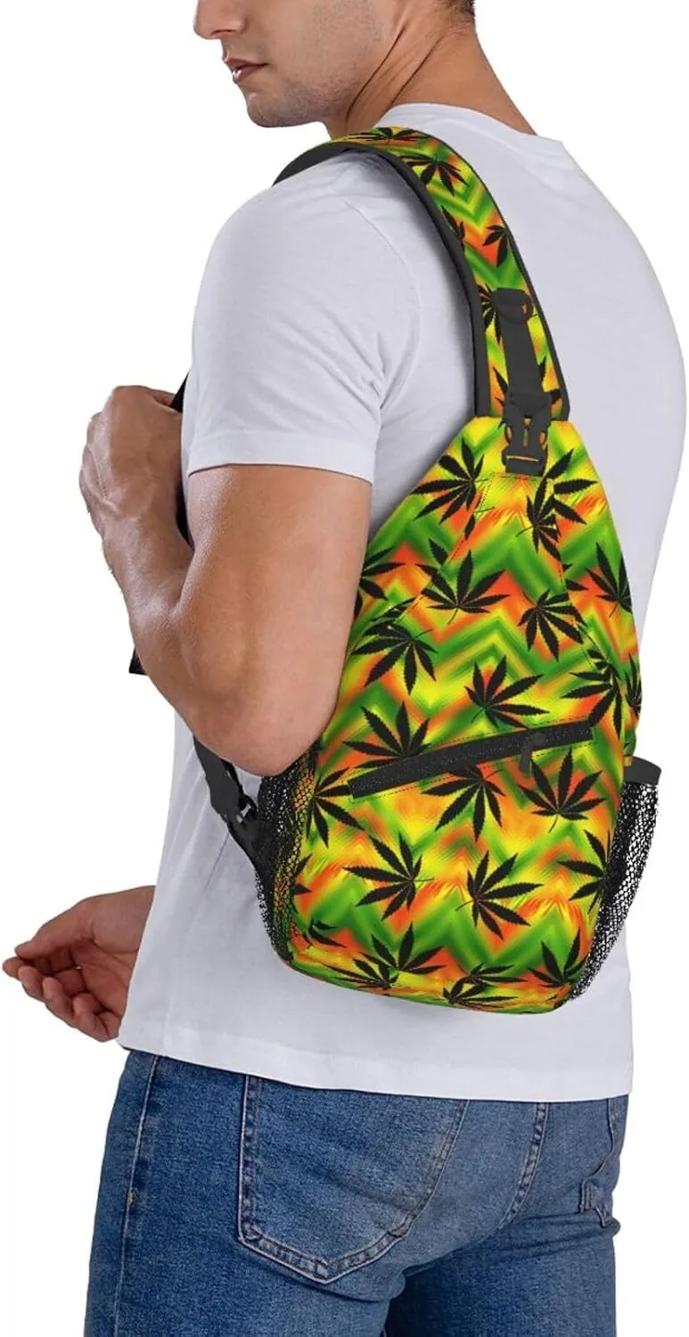 Marijuana Weed Leaf Chest Bags Crossbody Sling Bag Shoulder Bag Travel Hiking Daypack For Men Women