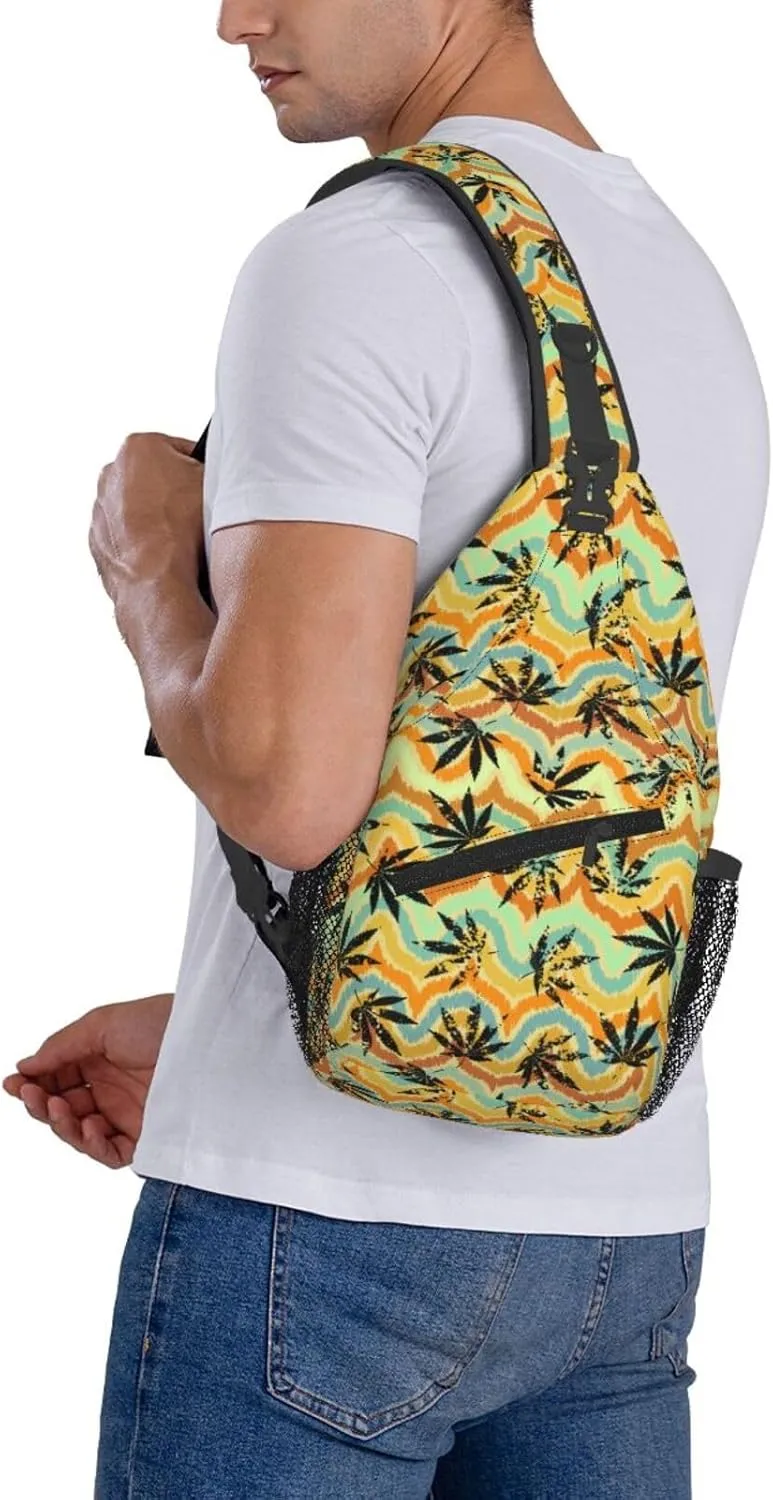 Marijuana Weed Leaf Chest Bags Crossbody Sling Bag Shoulder Bag Travel Hiking Daypack For Men Women