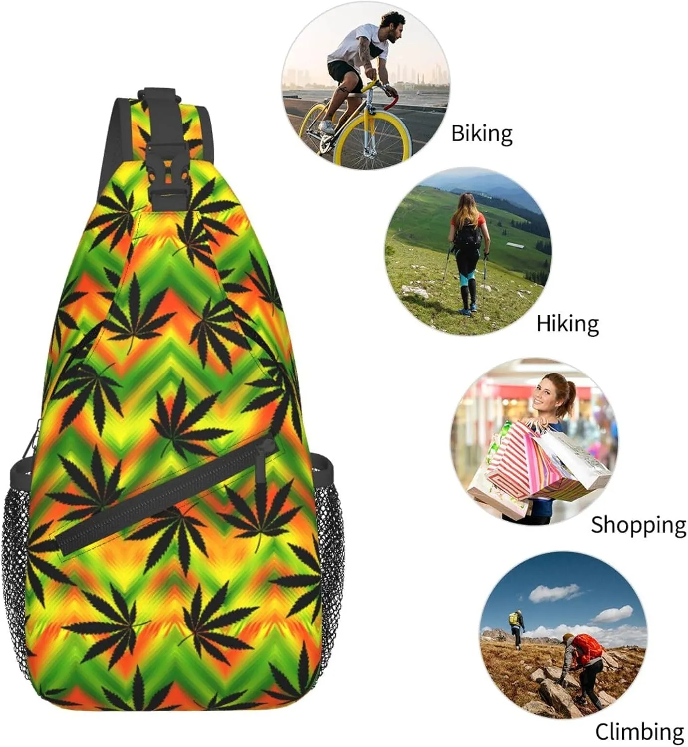 Marijuana Weed Leaf Chest Bags Crossbody Sling Bag Shoulder Bag Travel Hiking Daypack For Men Women