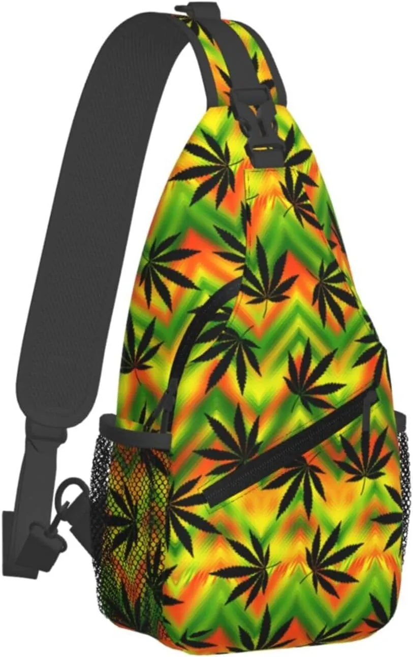 Marijuana Weed Leaf Chest Bags Crossbody Sling Bag Shoulder Bag Travel Hiking Daypack For Men Women