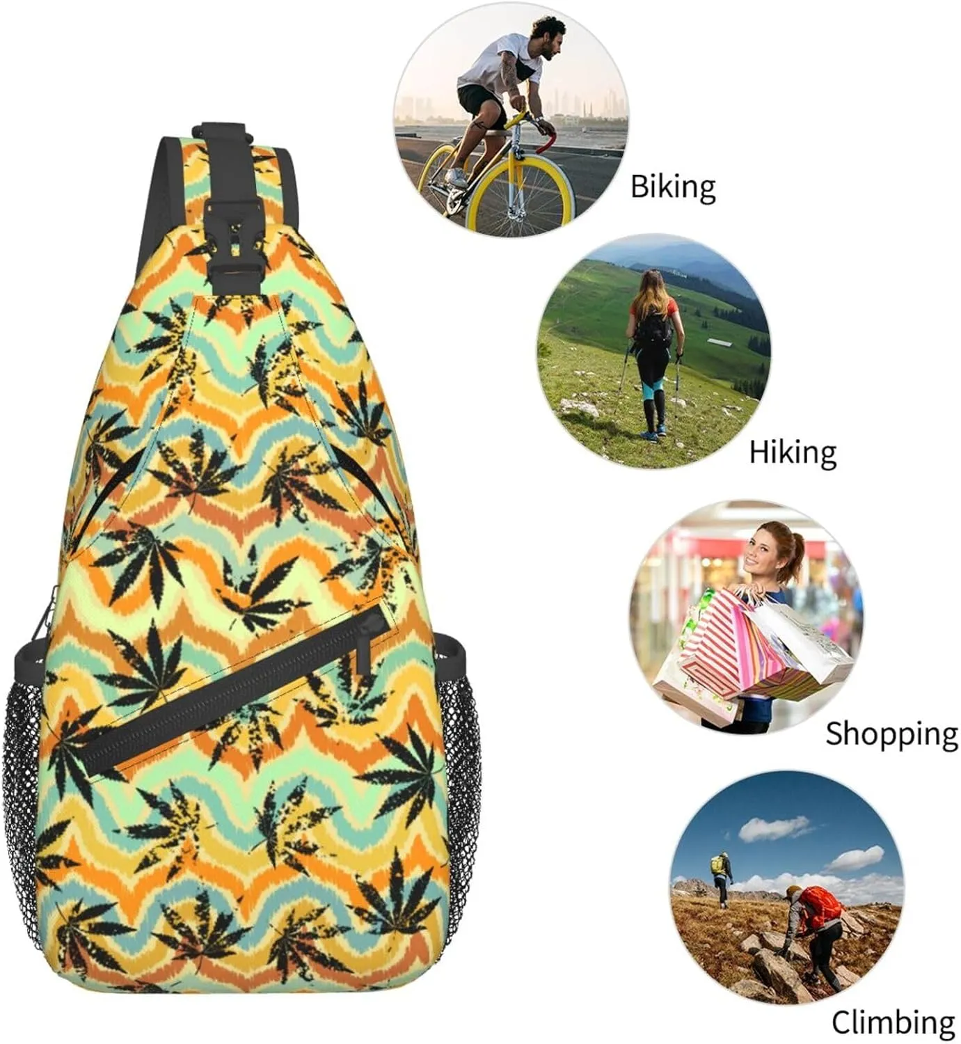 Marijuana Weed Leaf Chest Bags Crossbody Sling Bag Shoulder Bag Travel Hiking Daypack For Men Women
