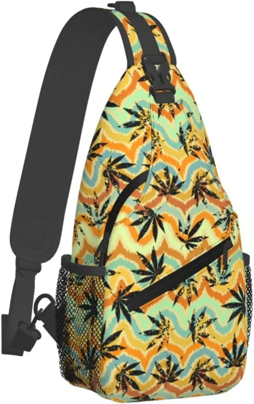 Marijuana Weed Leaf Chest Bags Crossbody Sling Bag Shoulder Bag Travel Hiking Daypack For Men Women